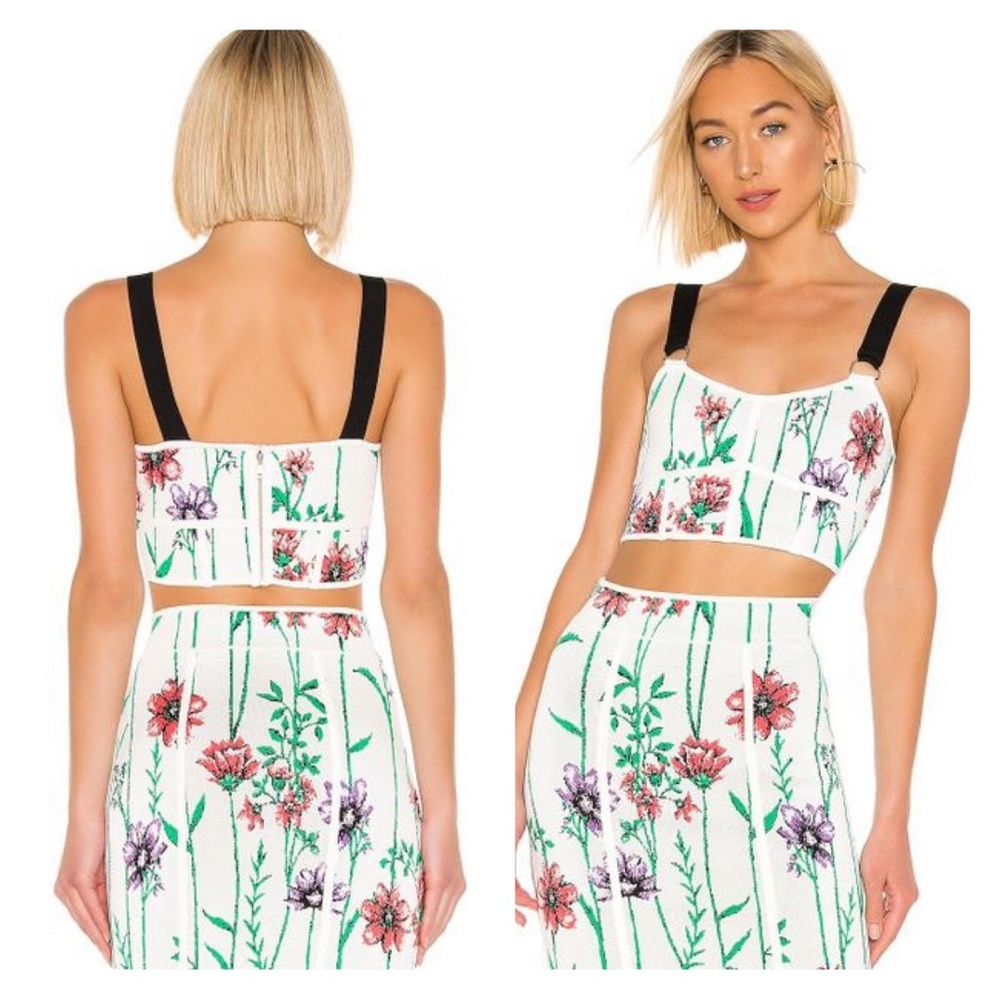 BCBGMAXAZRIA Floral White Gardenia Jacquard Cropped Knit Top L